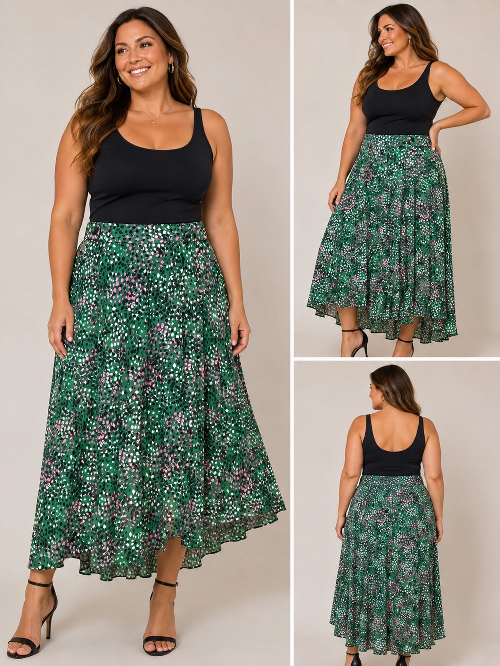 TOPSHOP Green Pink Animal Print High Waist Flared Maxi Midi Skirt Size 8